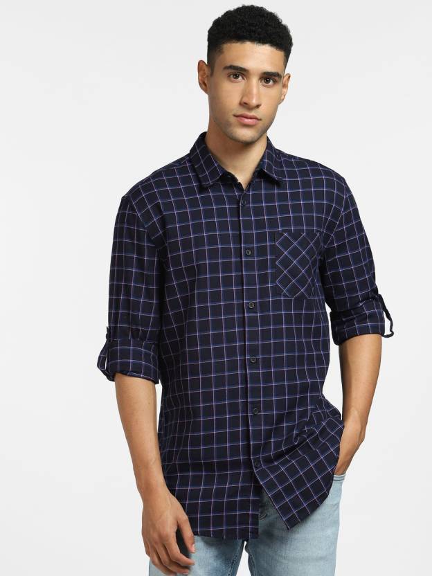 & JONES Men Checkered Casual Blue Shirt - Buy JACK & JONES Men Checkered Casual Shirt Online at Best Prices in India | Flipkart.com