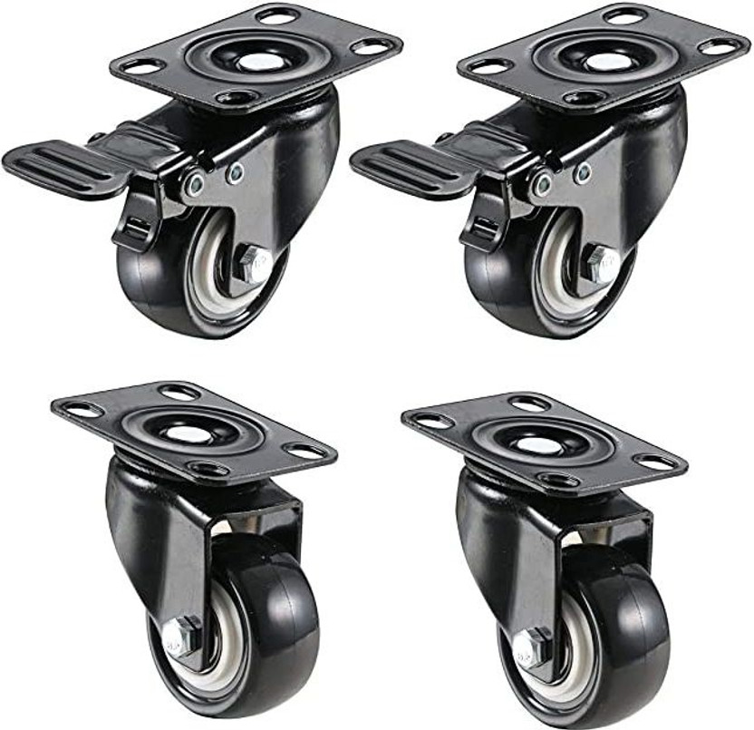 Hkey 2" 50MM Heavy Duty Wheels Soft rubber Swivel Caster (2 with Brakes & 2 Without) Braking and Locking Furniture Caster(Pack of4)