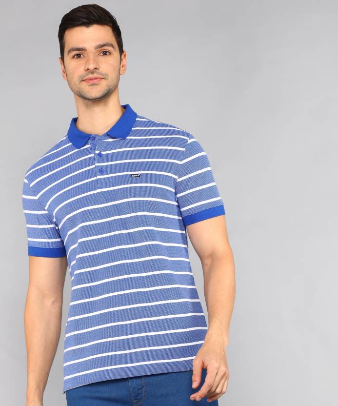 LEVI'S Striped Men Polo Neck White, Blue T-Shirt - Buy LEVI'S Striped Men  Polo Neck White, Blue T-Shirt Online at Best Prices in India 