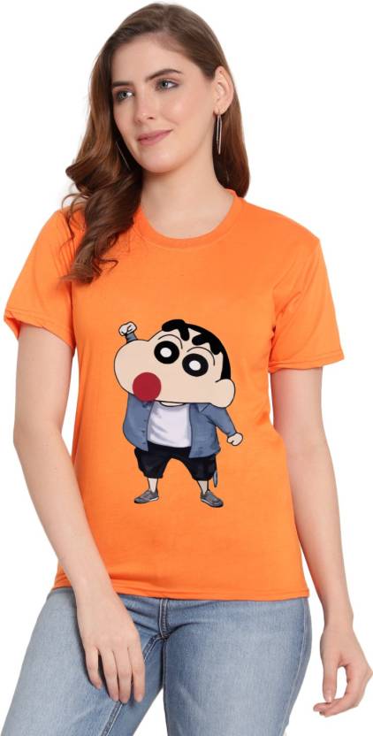 GF and BF Cartoon Women Round Neck Orange T-Shirt - Buy GF and BF Cartoon  Women Round Neck Orange T-Shirt Online at Best Prices in India |  