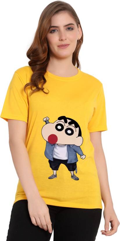 GF and BF Cartoon Women Round Neck Yellow T-Shirt - Buy GF and BF Cartoon  Women Round Neck Yellow T-Shirt Online at Best Prices in India |  