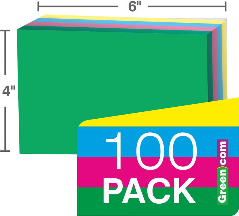 greencom PK OF 500 Index Flash Cards, Blank Index Cards 4" x 6",220 GSM 4 Assorted Color unruled 4" x 6" size is perfect for color-coding projects, detailed study, creating flash cards, making lists, 220 gsm A4 paper(Set of 5, 4" x 6" size is perfect for detailed study, presentations or lists)