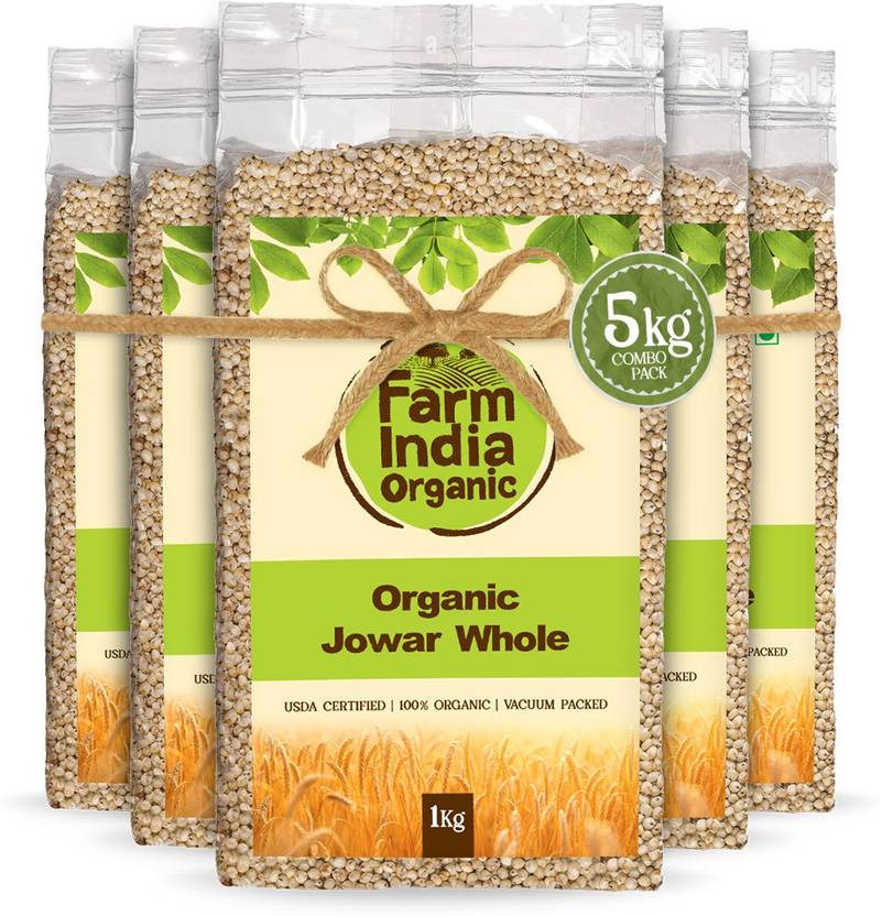Farm India Organic Jowar Whole USDA Organic Vacuum Packed 5 kg