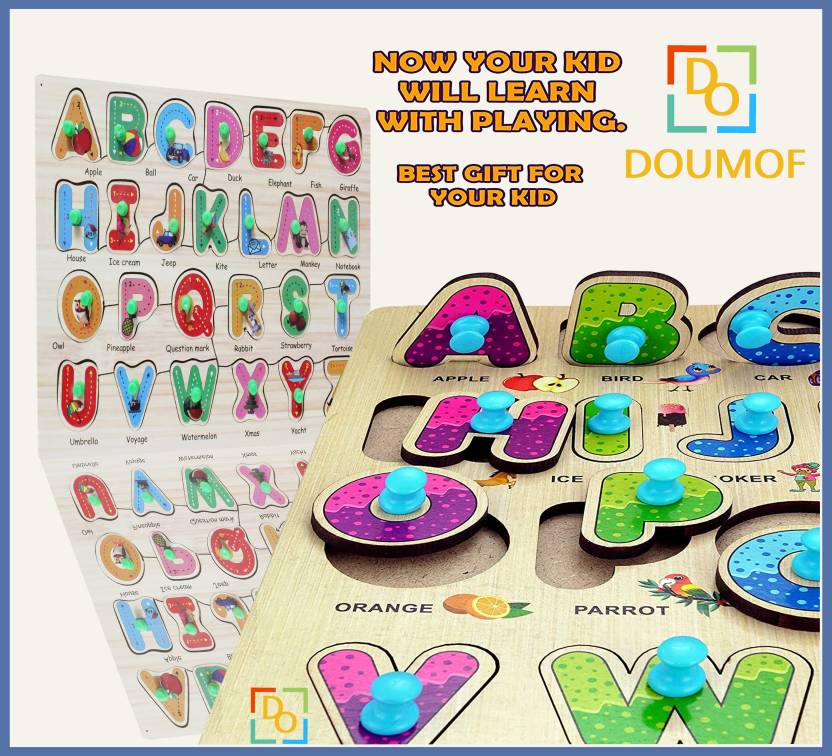 DOUMOF Wooden Alphabet Educational Puzzle Board ||ABCD Alphabet ...