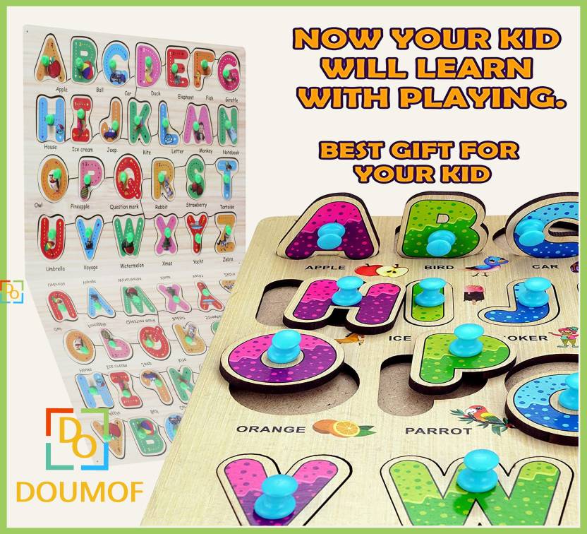 Doumof Wooden Alphabet Educational Puzzle Board 