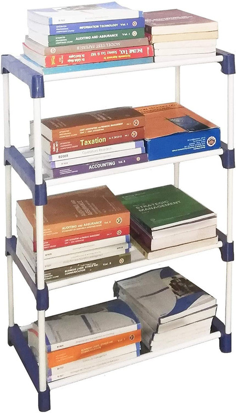 CasinoRetail 4 Layer Book Stand For Studdy room And Office Book Storages Blue & White Color Plastic Open Book Shelf(Finish Color - White, DIY(Do-It-Yourself))