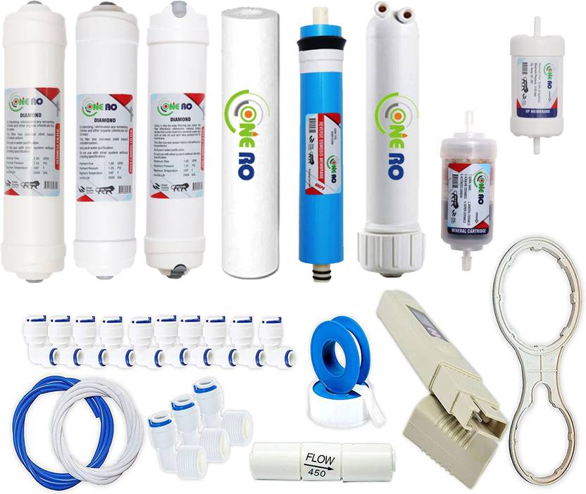 ONE RO Complete RO service filter kit of 100 GPD HI TDS (3000) Hi FLow
