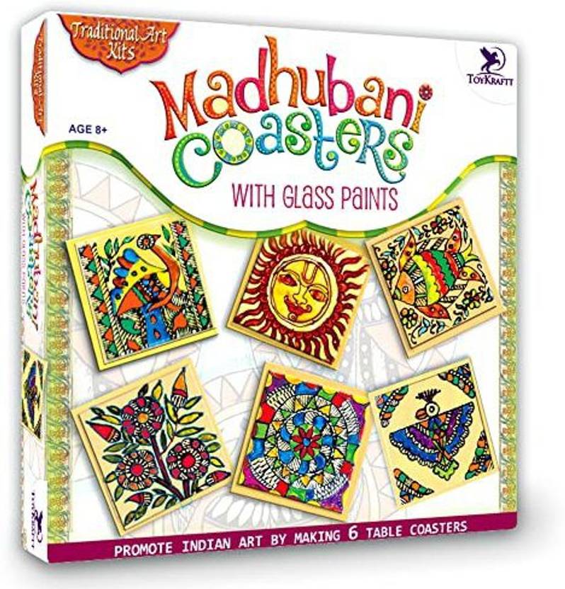 ToyKraft Glass Painting Madhubani kit, Madhubani coaster with glass colours Glass Painting