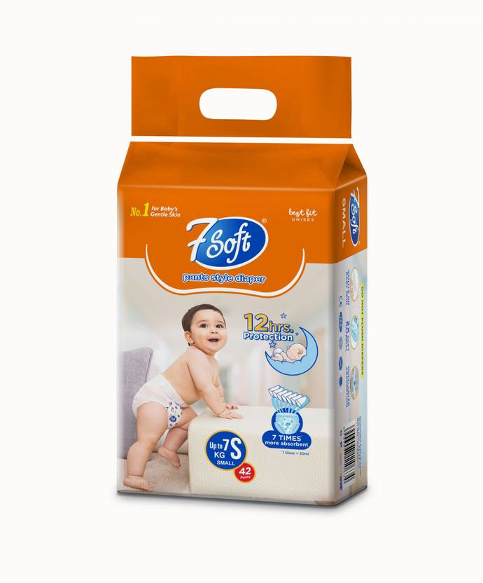 7 Soft 7 SOFT Baby Pants Style Diapers with Wetness Indicator & Small