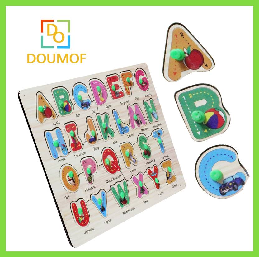 DOUMOF Wooden Alphabet Educational Puzzle Board ABCD Alphabet Matching Toy Price in India