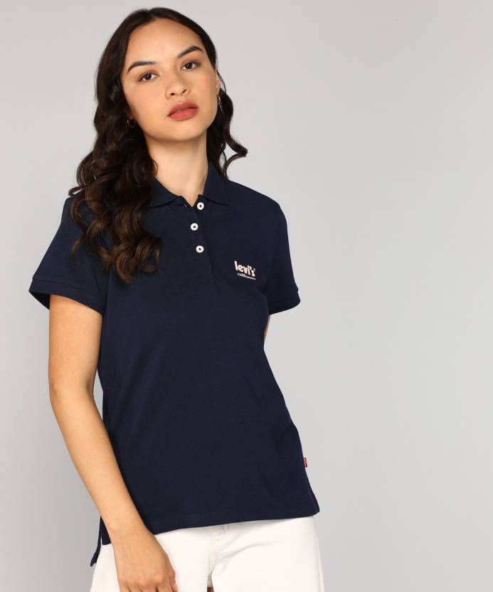 LEVI'S Solid Women Polo Neck Navy Blue T-Shirt - Buy LEVI'S Solid Women Polo  Neck Navy Blue T-Shirt Online at Best Prices in India | Flipkart.com