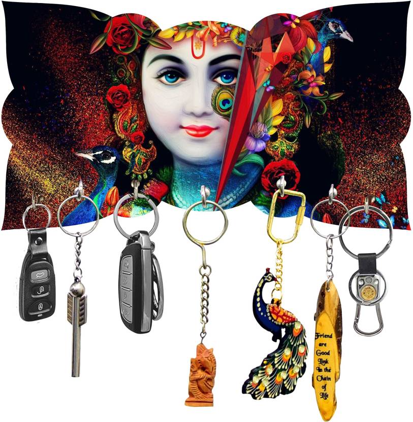 BS NATURAL Radha Krishna Beautiful Home Wooden Key Holder Wood Key
