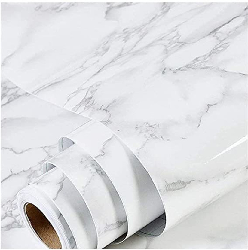 JYORESHA White Marble Paper Vinyl Wrap Granite Wallpaper(200 cm X 60 cm, White)