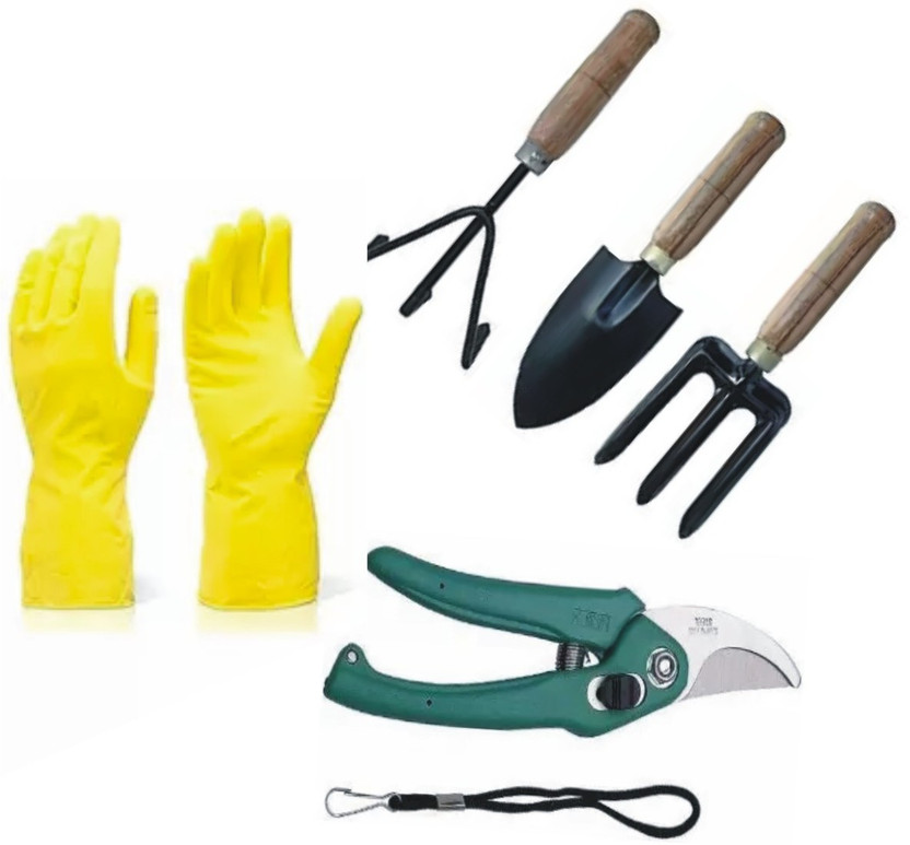 Green India Reusable Rubber Gloves Garden Tool Kit(5 Tools)