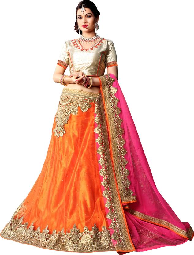Aasvaa Embroidered Women's Lehenga, Choli and Dupatta Set