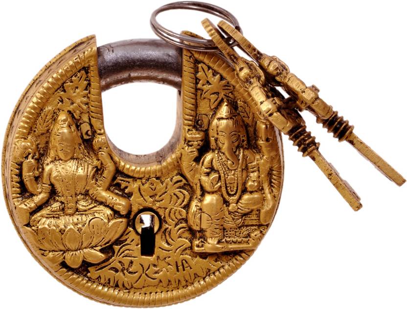 Aesthetic Decors LOCK W/ GANESH LAXMI DESIGN RD. SHAPE Padlock