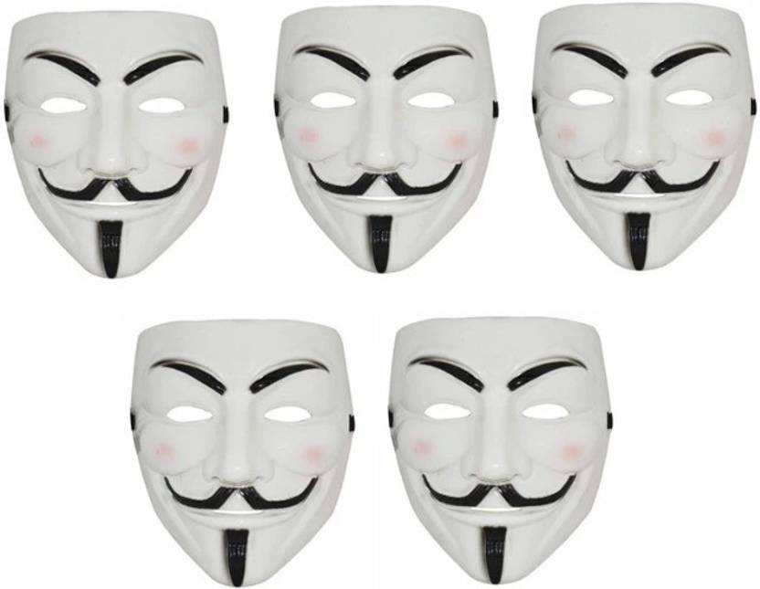 Partyballoonshk V For Vendetta Comic Face Anonymous White Gift Set Of 5 Pcs Party Mask