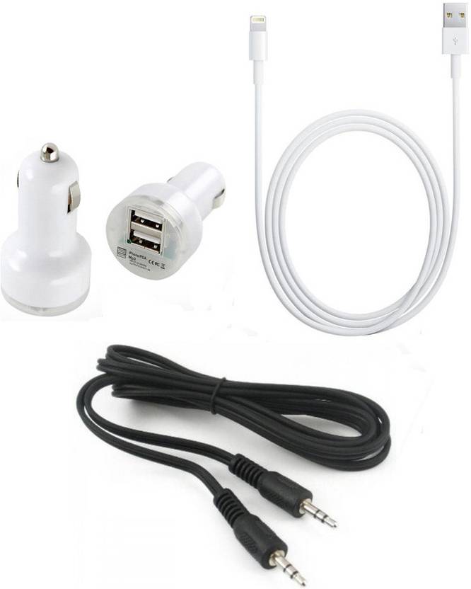 Snazzy Apple Iphone 5 Usb Aux Cable And Dual Port Car Charger