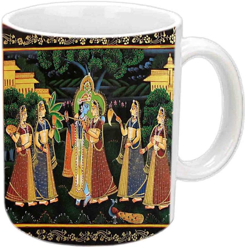 Jiya Creation1 Krishna Radha theme White Ceramic Ceramic Coffee Mug