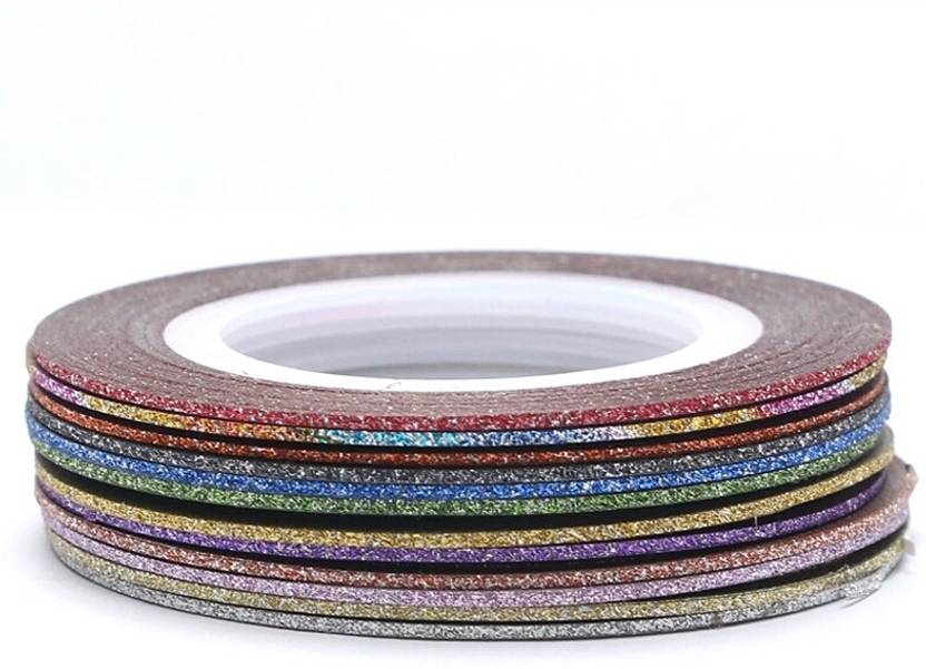 Looks United 10 Mixed Color Glitter Self Adhesive Nail Art Striping