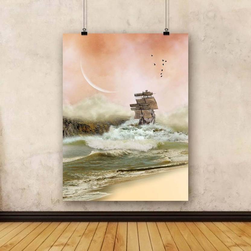 Artzfolio Fantasy Landscape In The Ocean With Boat Framed
