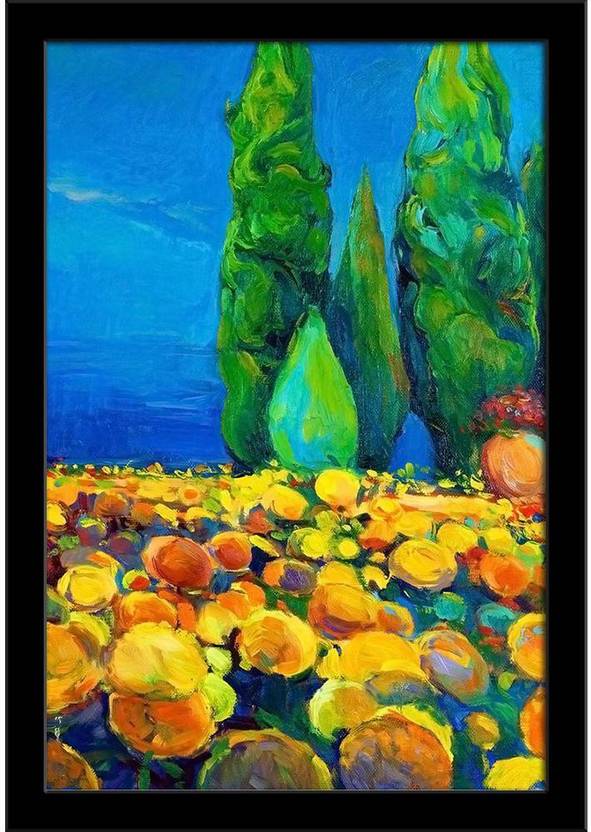 Artzfolio Artwork Of Green Trees And Yellow Flowers Framed