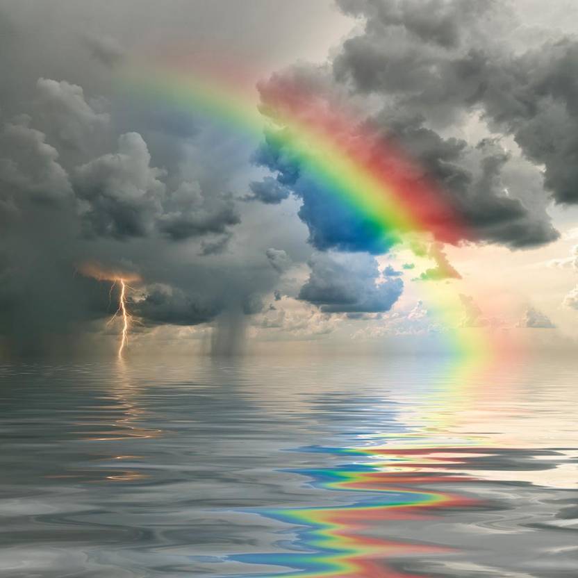 Colorful Rainbow Over Ocean Premium Poster Canvas Art