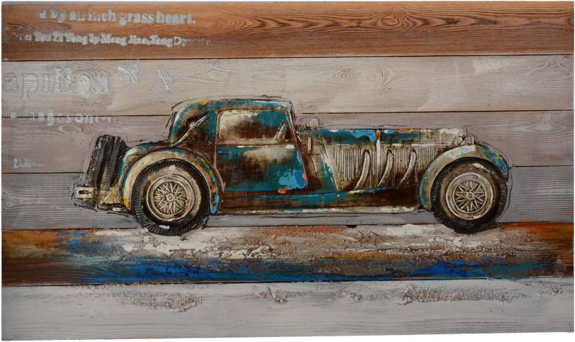 Giftadia 3d Wooden Embossed Vintage Car Painting Embossed