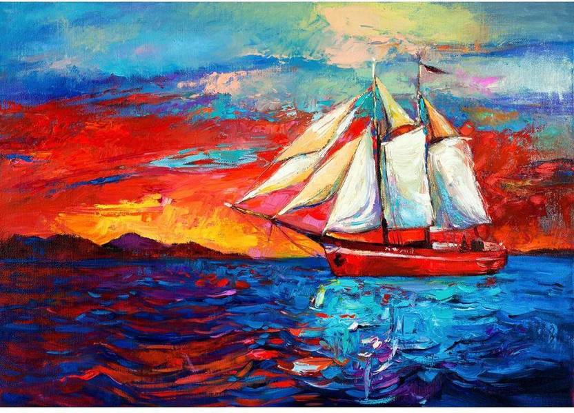 Artzfolio Oil Artwork Of Sail Ship And Sea Framed Art Print