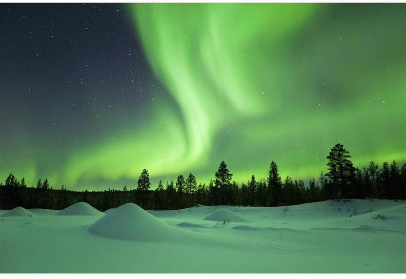 Spectacular Aurora Borealis Northern Lights Over A Snowy