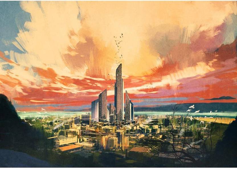 Artzfolio Futuristic Sci Fi City Unframed Art Print Canvas
