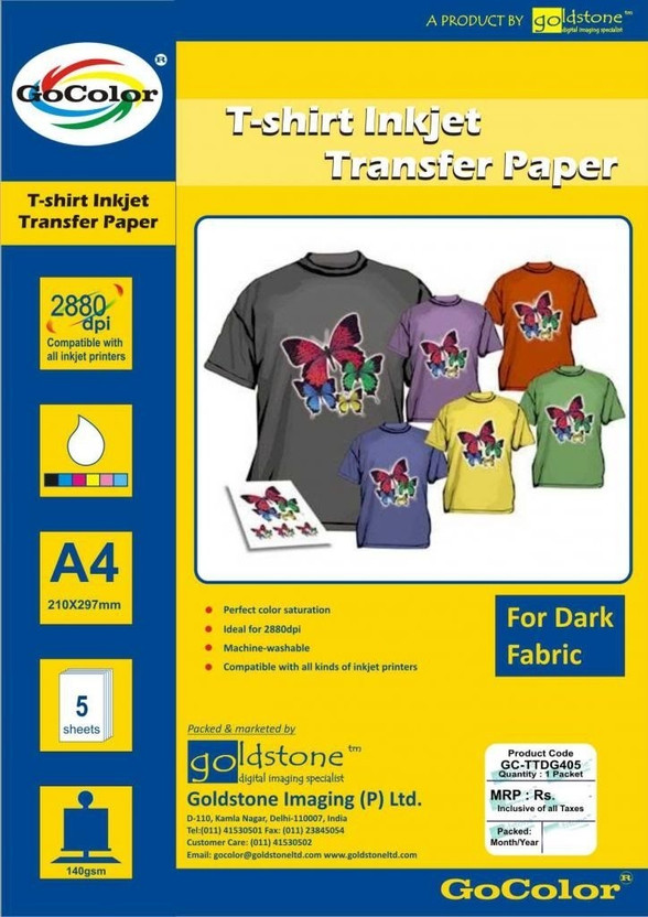 Inkjet Printable Iron On T Shirt & Fabric Transfer Paper For Dark