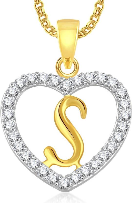 JNB Jewellers 'S' Letter Heart Shape American Diamond Pendant Locket