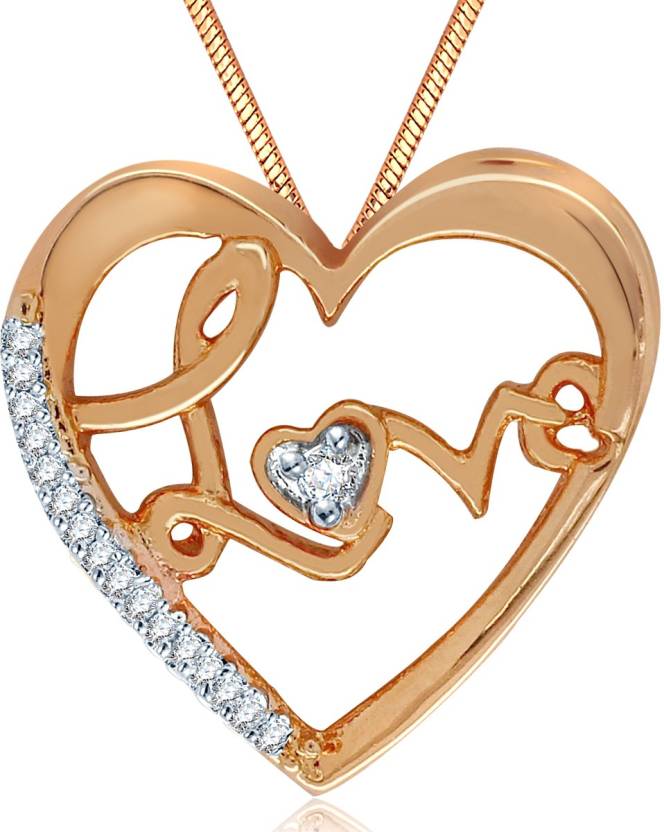 Spargz Heart Design Love Studded Rose Gold Brass Pendant