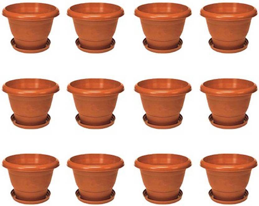 TrustBasket Set of 12- UV treated Plastic Pots (10 Inch) with Saucer
