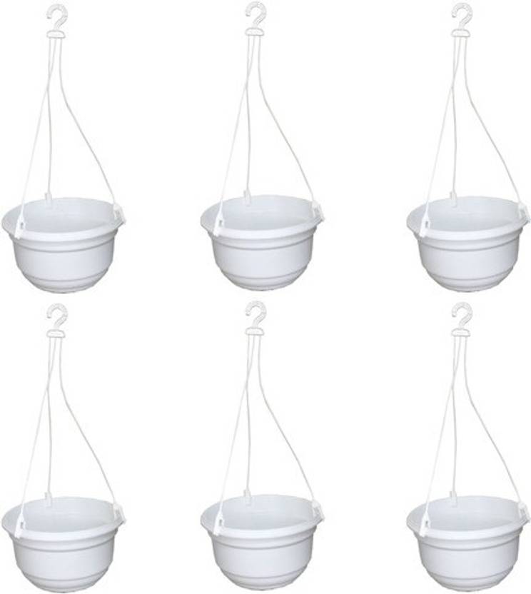 Krupex 6 White Hanging Pots Combo Plant Container Set Price In India Krupex 6 White Hanging Pots Combo Plant Container Set Pack Of Plastic