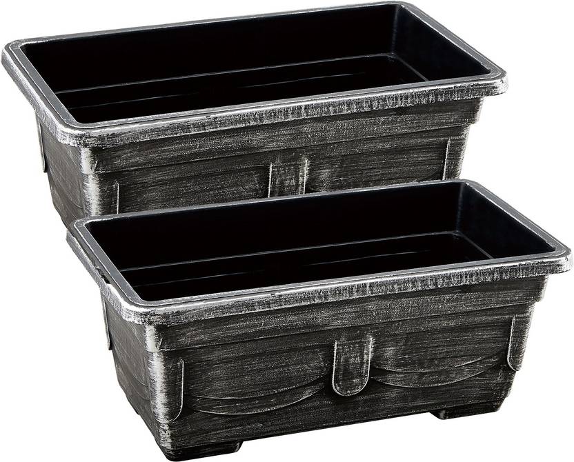 Citigardener Set Of 2 Extra Large Silver Rectangular Chest Garden Citigardener Set Of 2 Extra Large Silver Rectangular Chest Garden Pots L57 5 X W22 H14 Plant Container Plastic External Height Planter 1 14 Cm