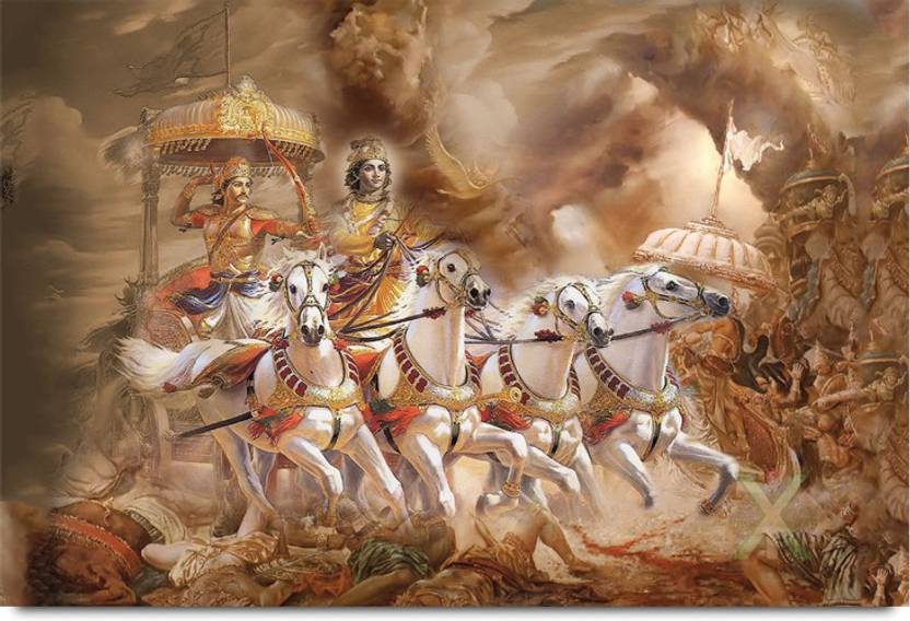 Lord Krishna with Arjuna Paper Print Religious posters in India Buy