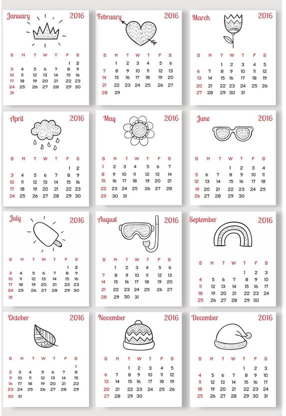 2016 calendar monthly doodles wall poster paper print abstract