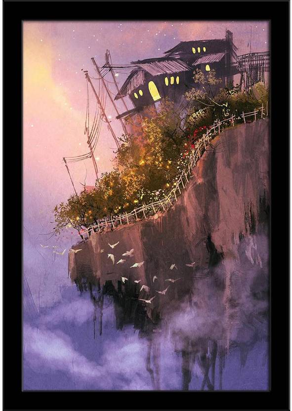 Fantasy Scenery With Floating Islands Framed Art Print Paper