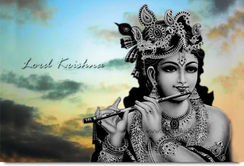 Lord Krishna Sketch Paper Print Religious Posters In India