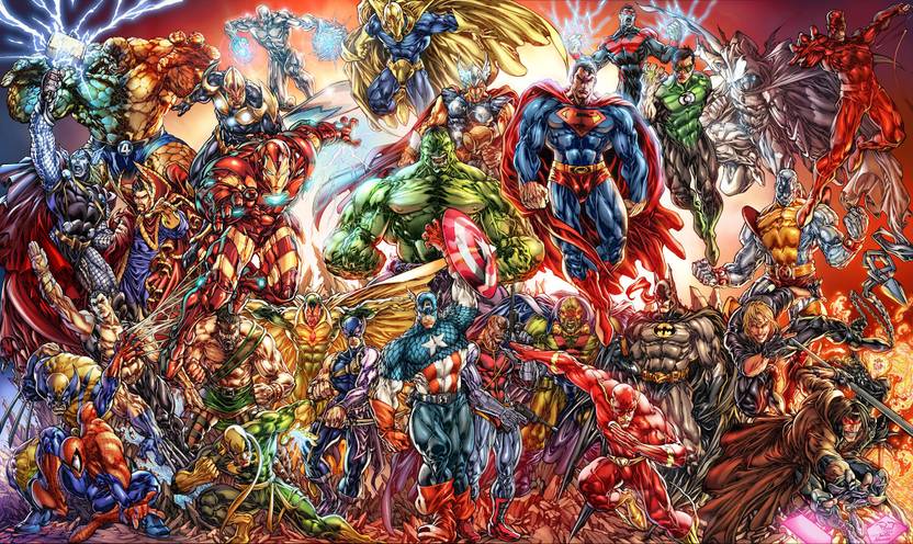 Collage Marvel Superman Batman Hulk Captain America Spider
