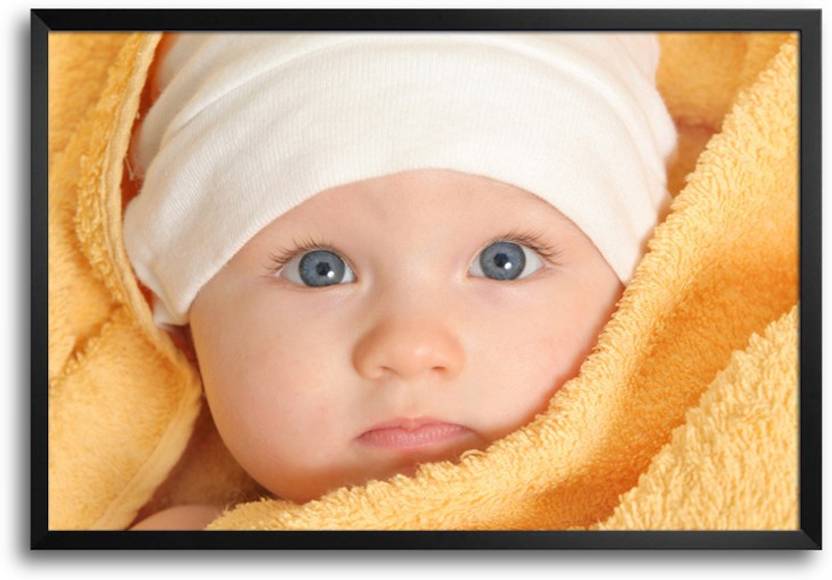 cute baby boy with towel laminated framed paper print art