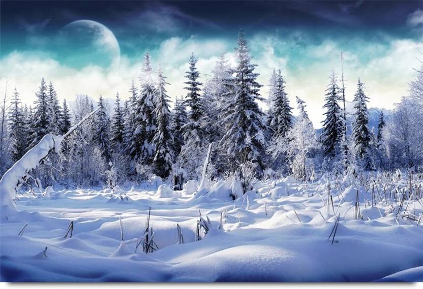 Snow Forest With Full Moon Paper Print Nature Posters In