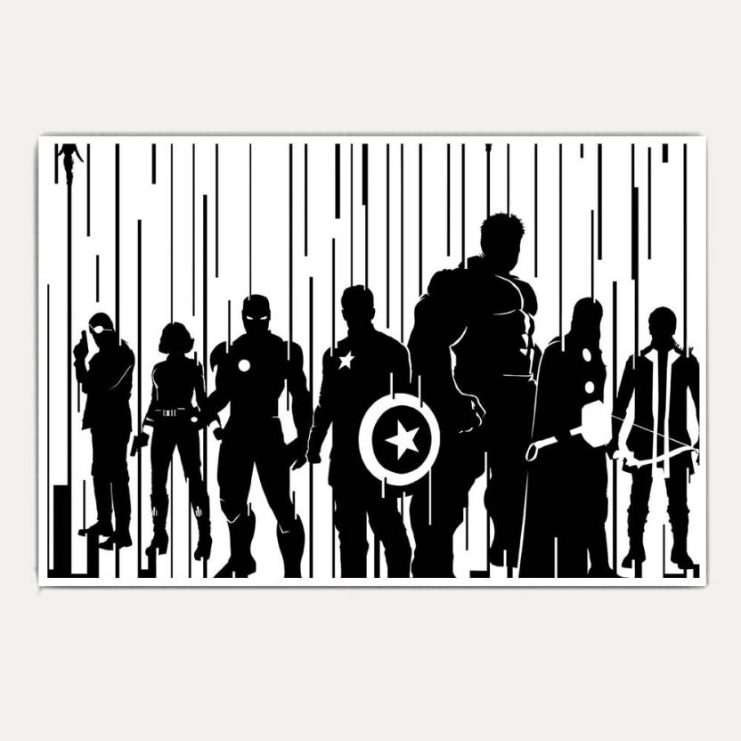 Avengers Black And White Art 18x12 Paper Print Abstract Posters In