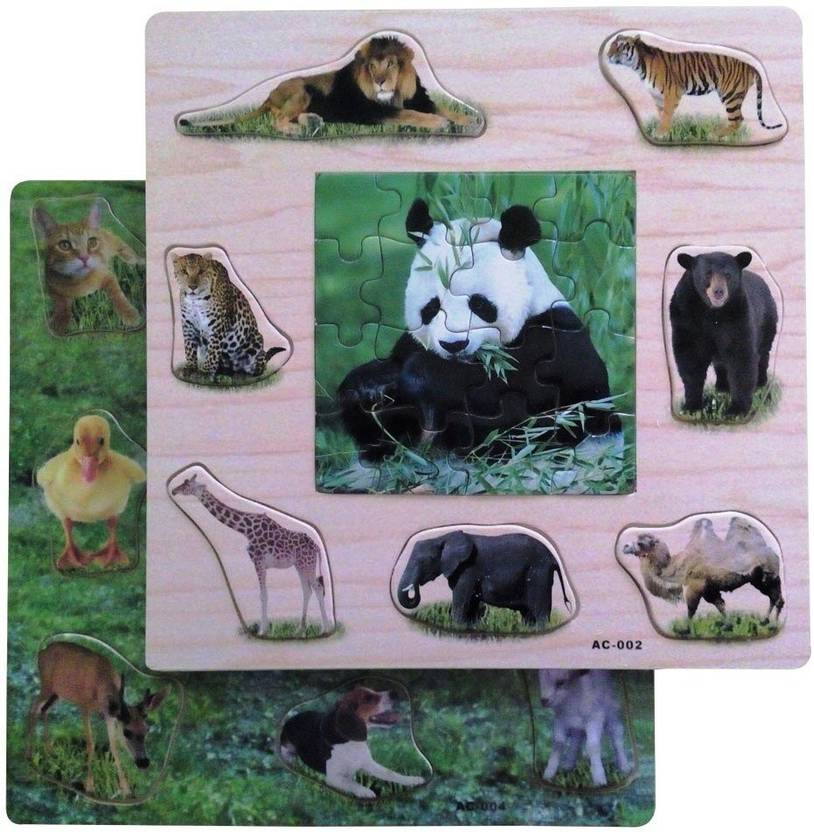 Pigloo 2 Wooden Animals Birds Jigsaw Peg Puzzle Boards 2