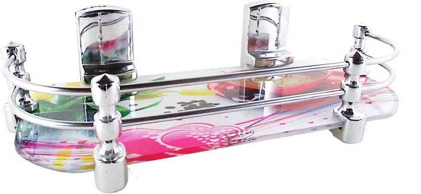 RoyaL Indian Craft 12 By 5 Inch Long Hard Bracket Multi color Glass Wall Shelf Number of Shelves 1, Multicolor