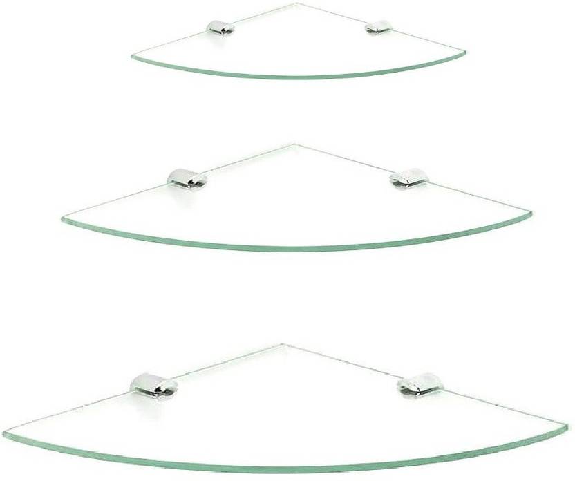 Royal Indian Craft Brass Bracket Triple Pack Corner Glass Wall Shelf Royal Indian Craft Brass Bracket Triple Pack Corner Glass Wall Shelf