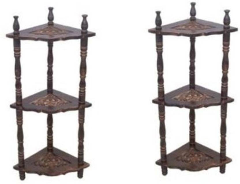 Onlineshoppee Pack of 2 corner rack Wooden Wall Shelf Number of Shelves 6, Brown