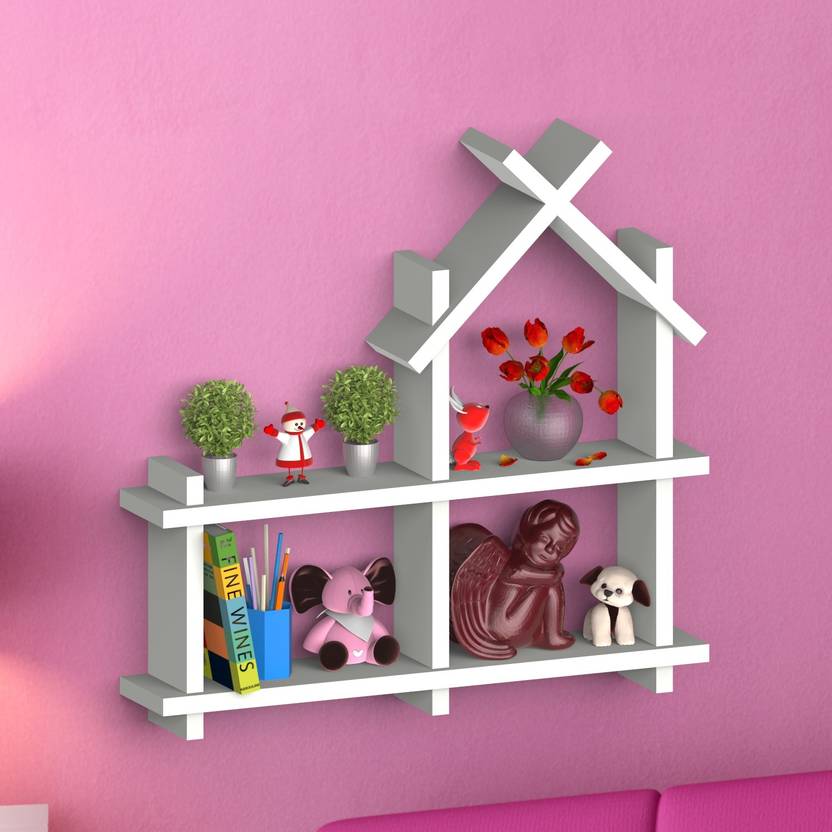 Decor Heart White Hut Shape Wooden Wall Shelf In India